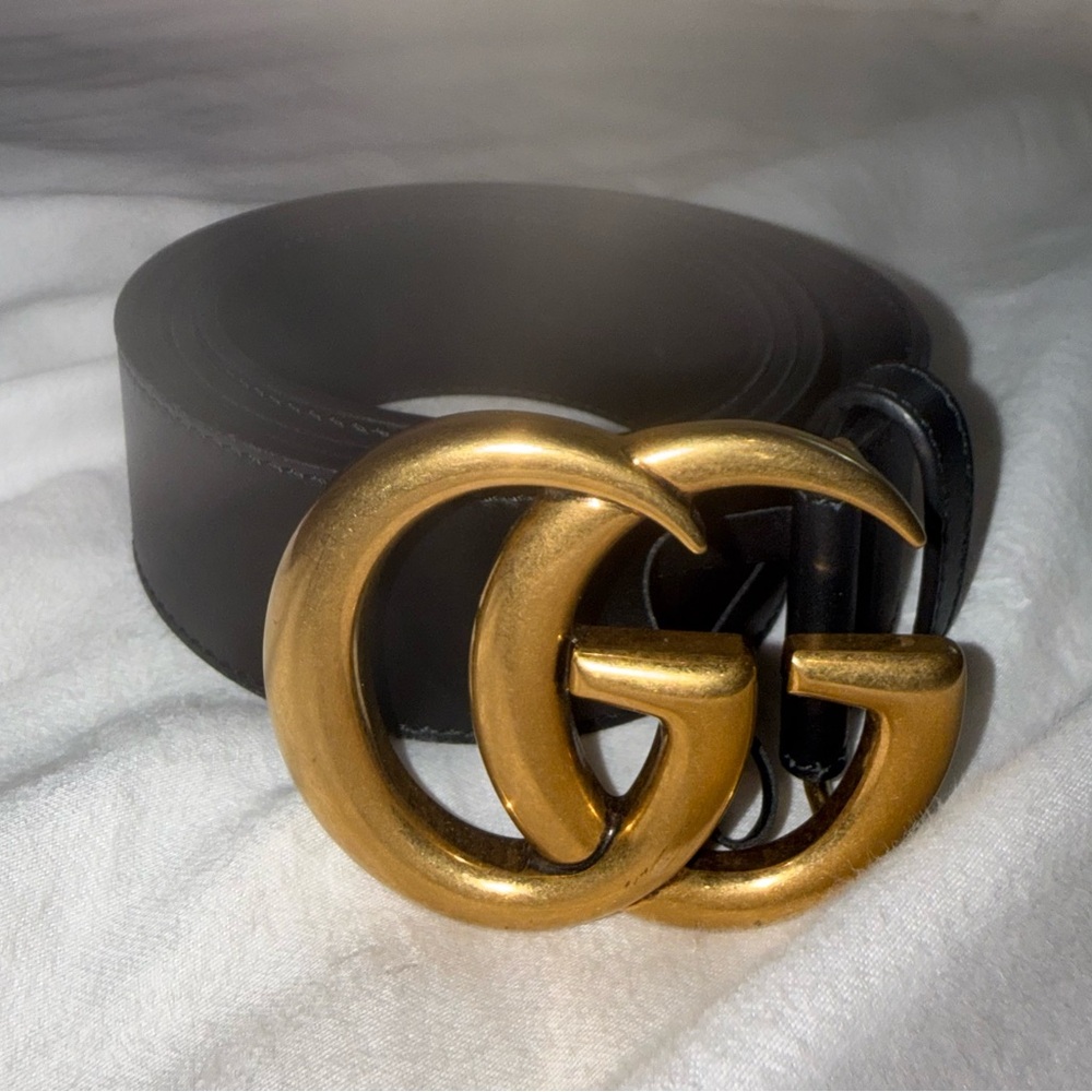 Gucci Black Leather Belt with Gold Interlocking GG Brand New!